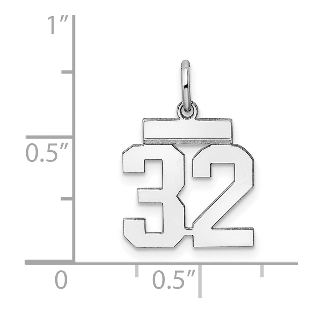 Sterling Silver/Rhodium-plated Polished Number 32 Charm