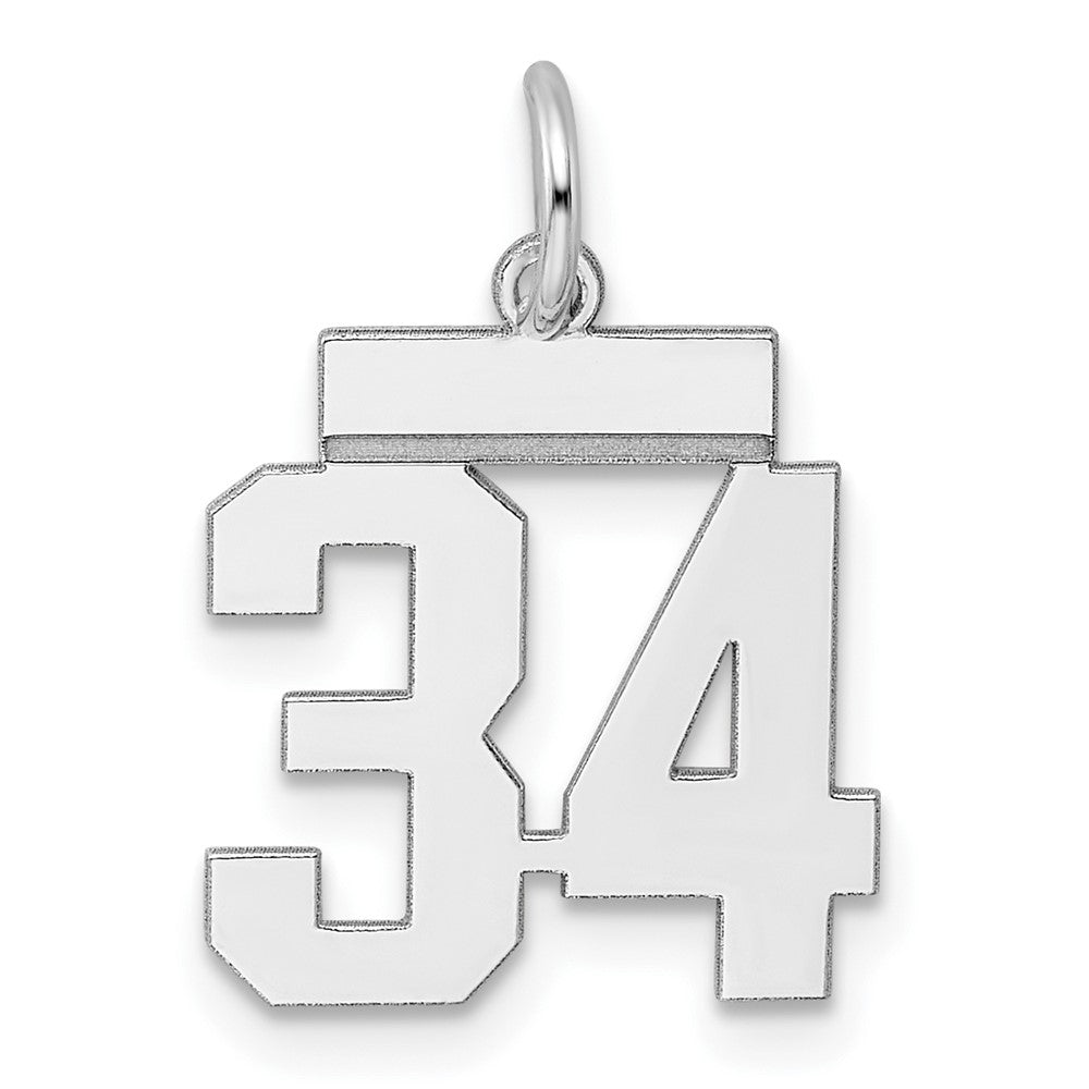 Sterling Silver/Rhodium-plated Polished Number 34 Charm