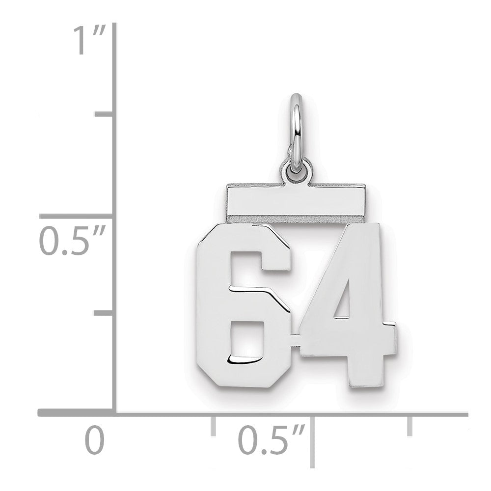 Sterling Silver/Rhodium-plated Polished Number 64 Charm