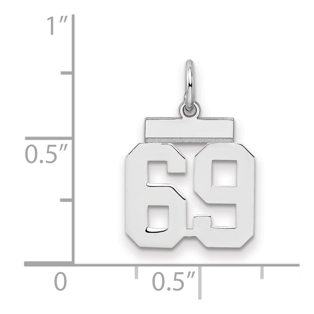 Sterling Silver/Rhodium-plated Polished Number 69 Charm