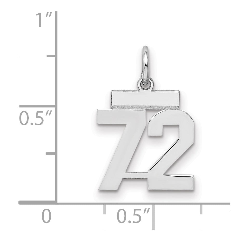 Sterling Silver/Rhodium-plated Polished Number 72 Charm