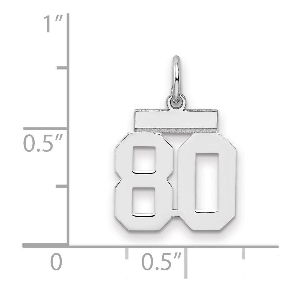Sterling Silver/Rhodium-plated Polished Number 80 Charm