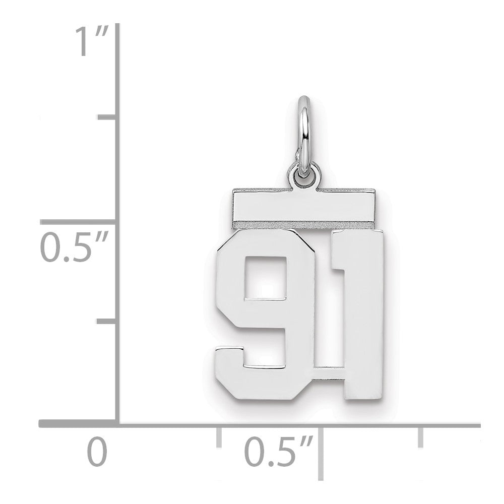 Sterling Silver/Rhodium-plated Polished Number 91 Charm
