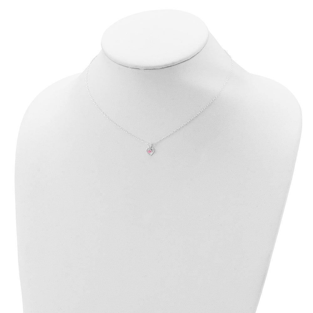 Sterling Silver Polished Pink CZ Heart Children's 15in Necklace, Size 3 Ring & Post Earrings Set