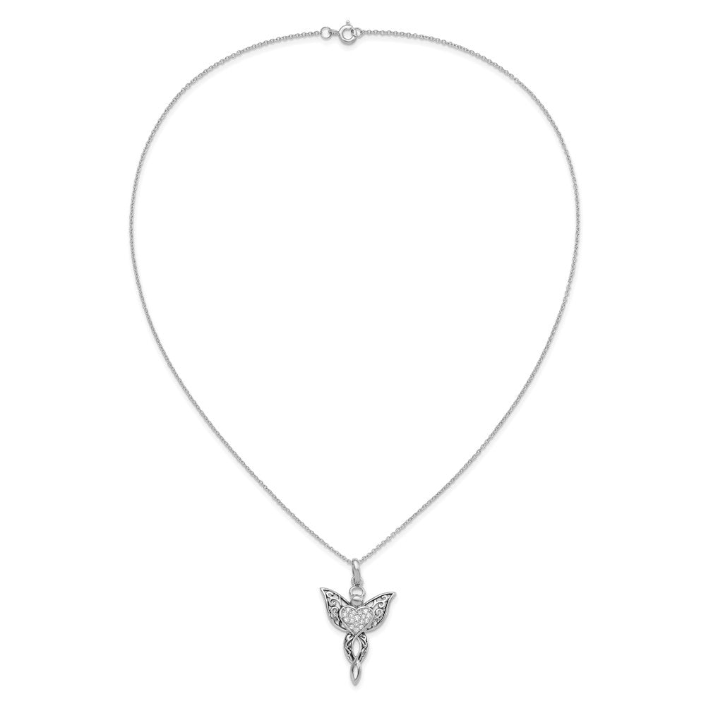 Sentimental Expressions Sterling Silver Rhodium-plated CZ Antiqued Angel of Blessing 18in Necklace