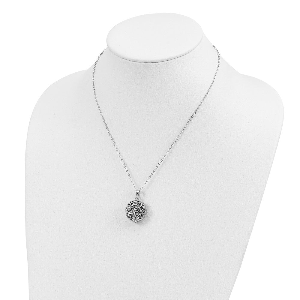 Sentimental Expressions Sterling Silver Rhodium-plated Antiqued Circle Remembrance Ash Holder 18 Inch Necklace