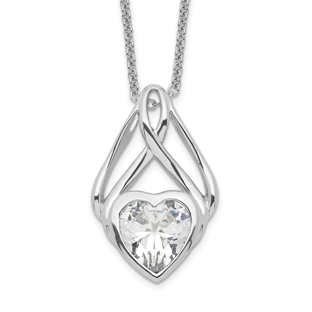 Sentimental Expressions Sterling Silver Rhodium-plated CZ Wrapped Around My Heart 18in Necklace