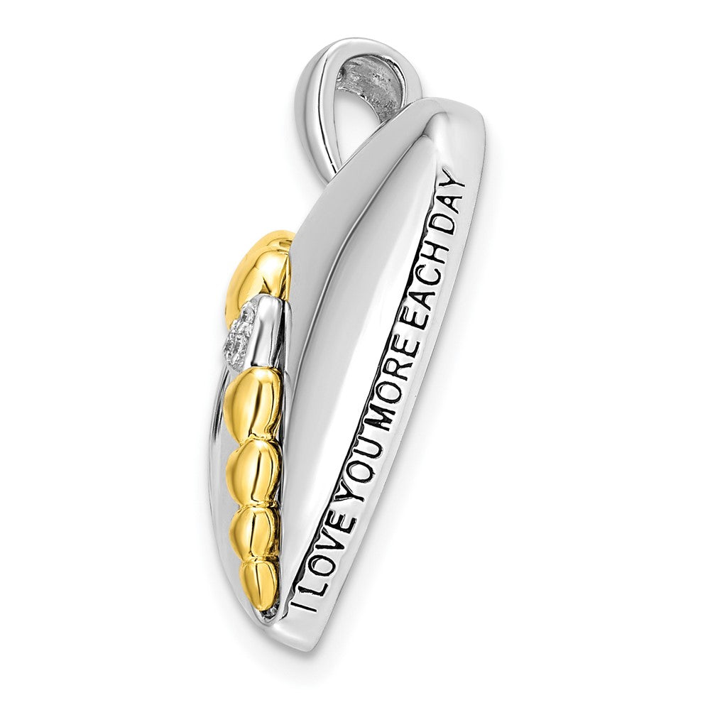 Sentimental Expressions Sterling Silver Rhodium and Gold-plated CZ I Love You More Each Day Heart 18 inch Necklace with Po...