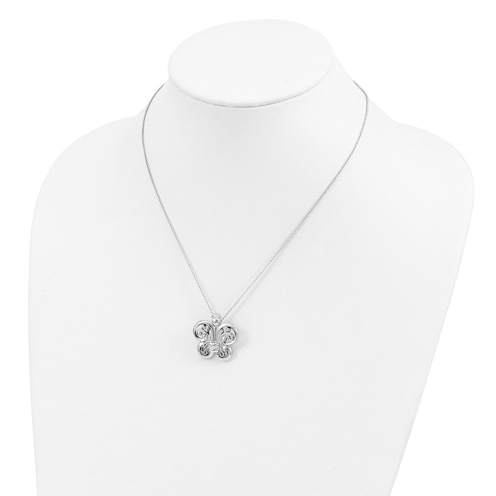 Sentimental Expressions Sterling Silver Rhodium-plated Antiqued CZ Angel of Courage 18in Necklace
