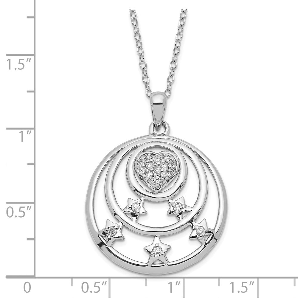 Sterling Silver CZ Stars & Heart Circle Dream Come True Necklace