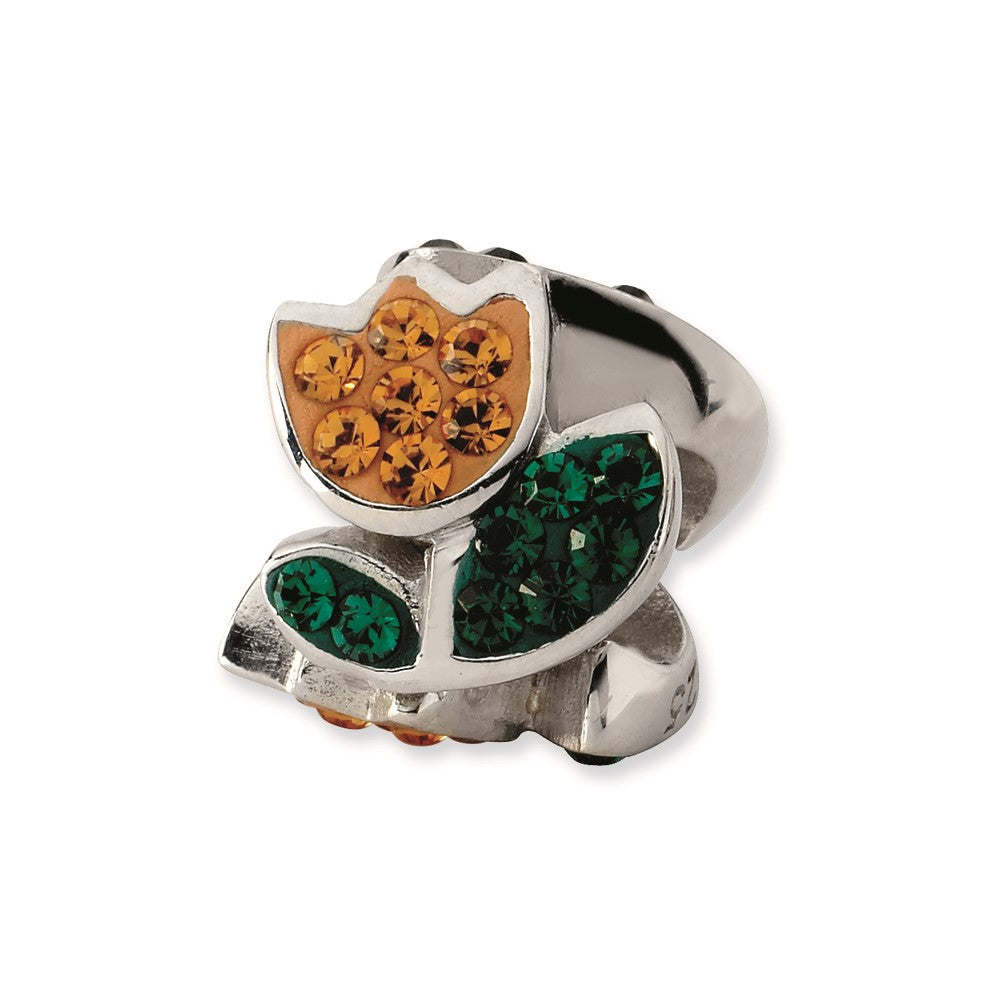 Sterling Silver Yellow & Green Crystal Flower Bead