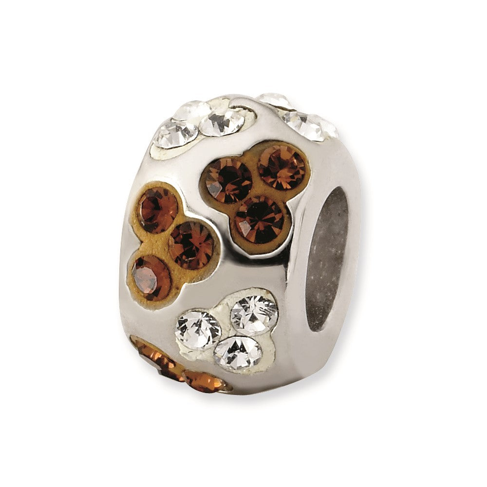 Sterling Silver White & Brown Crystal Bead