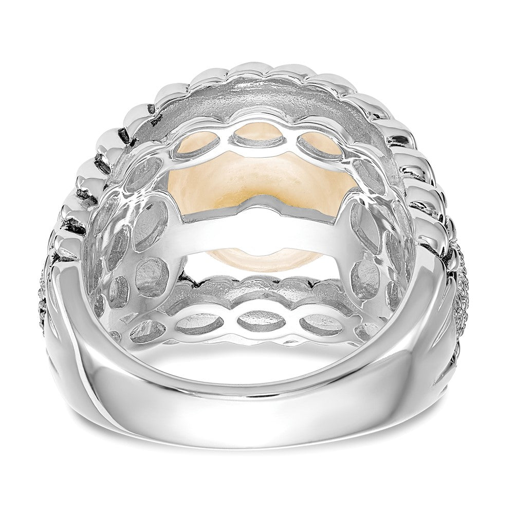 Shey Couture Sterling Silver Antiqued Freshwater Cultured Pearl and Diamond Ring