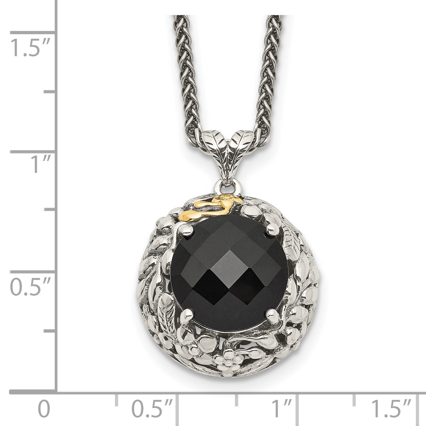 Shey Couture Sterling Silver with 14K Accent 18 Inch Antiqued Checkerboard-cut Black Onyx Necklace