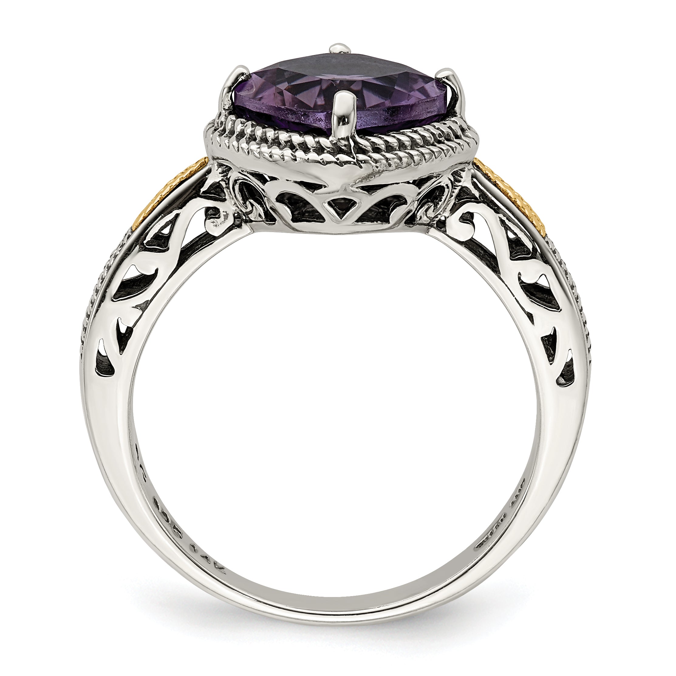 Shey Couture Sterling Silver with 14K Accent Antiqued Cushion Amethyst Ring