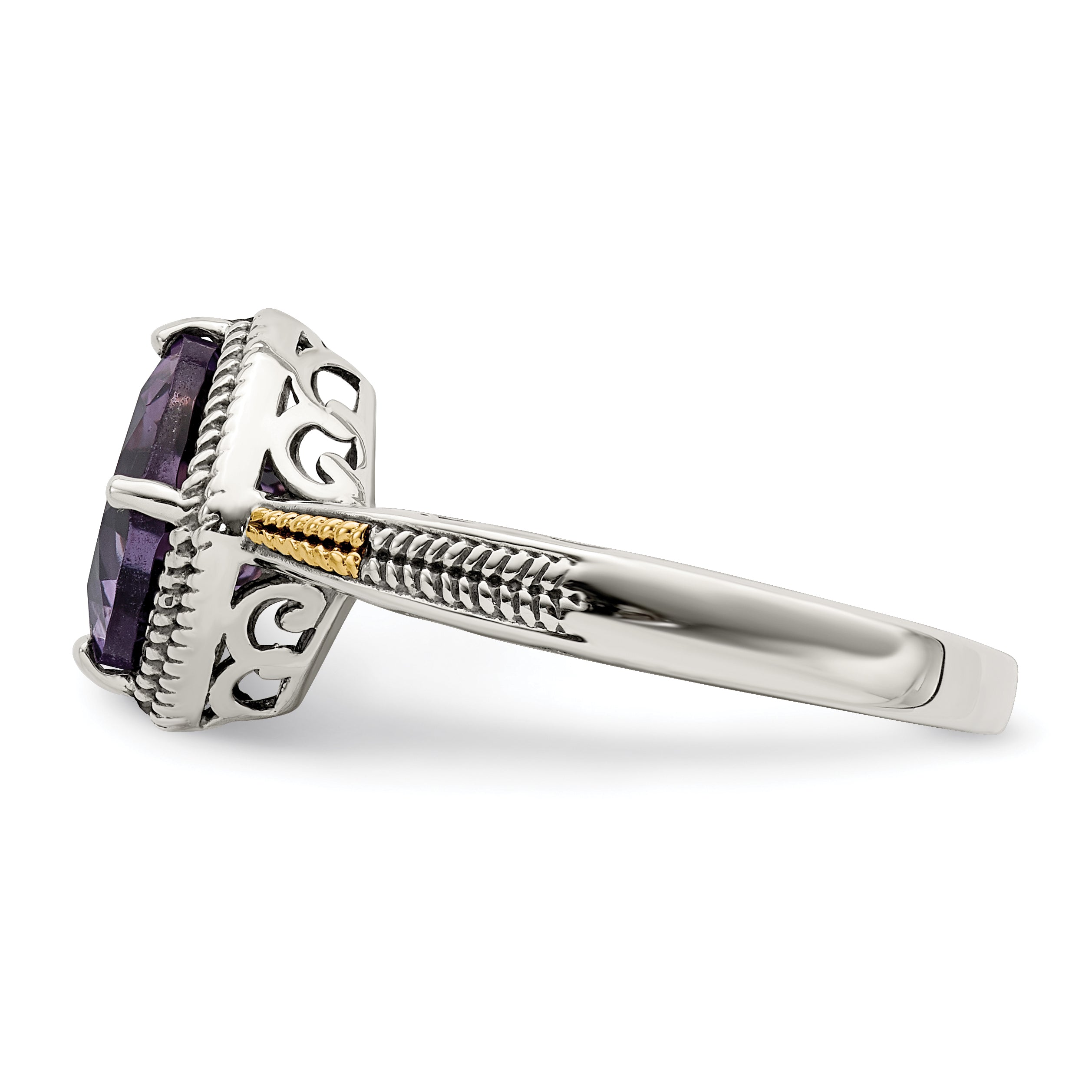 Shey Couture Sterling Silver with 14K Accent Antiqued Cushion Amethyst Ring