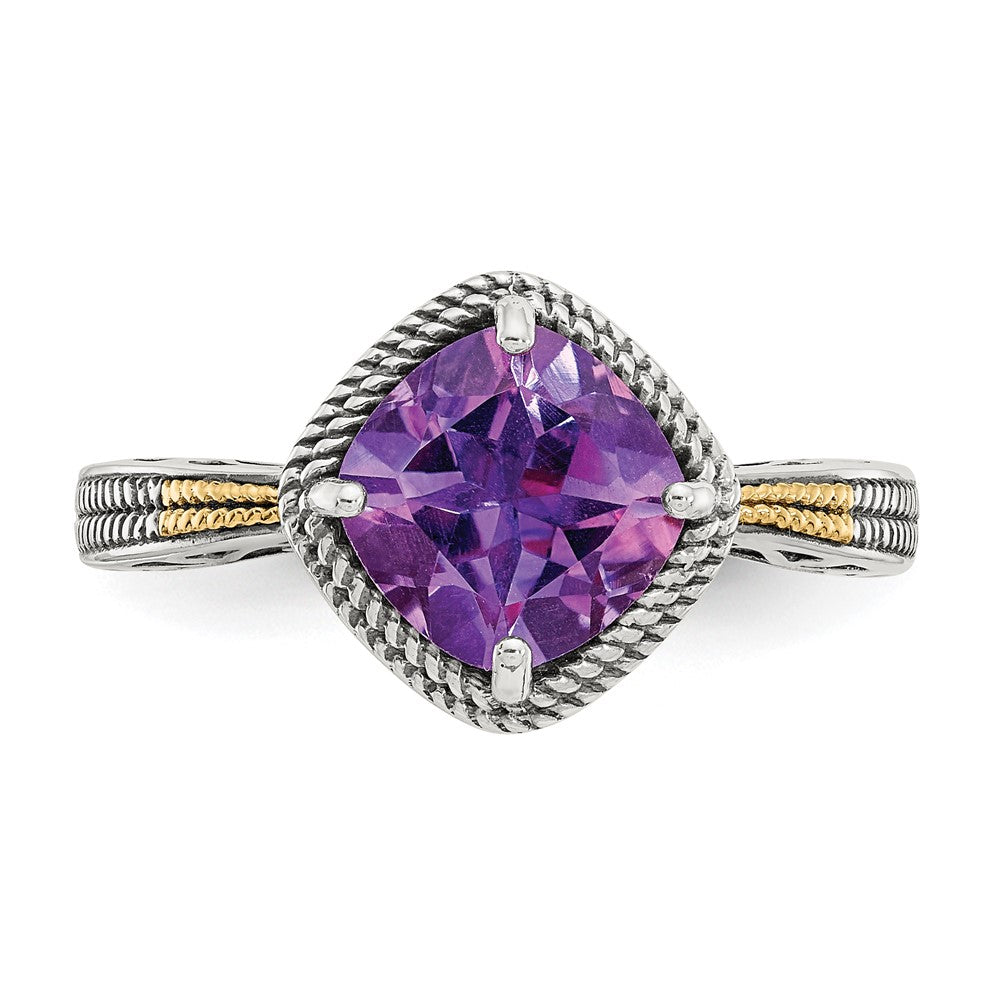 Shey Couture Sterling Silver with 14K Accent Antiqued Cushion Amethyst Ring