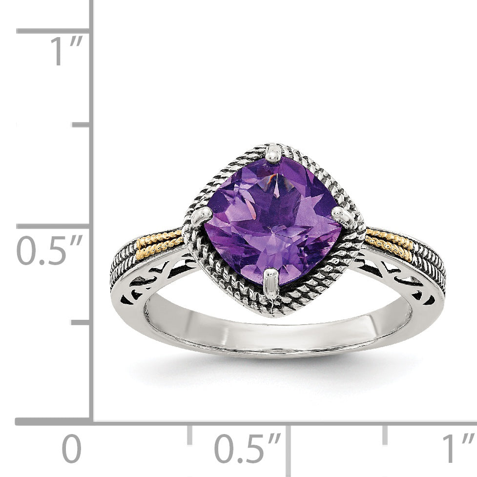 Shey Couture Sterling Silver with 14K Accent Antiqued Cushion Amethyst Ring
