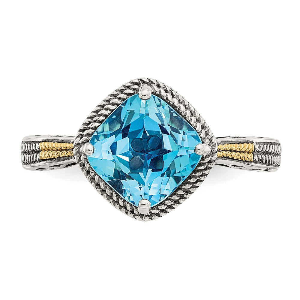 Shey Couture Sterling Silver with 14K Accent Antiqued Cushion Blue Topaz Ring
