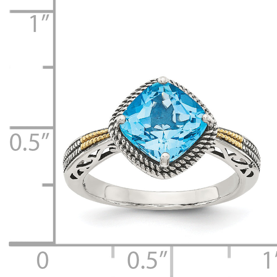Shey Couture Sterling Silver with 14K Accent Antiqued Cushion Blue Topaz Ring