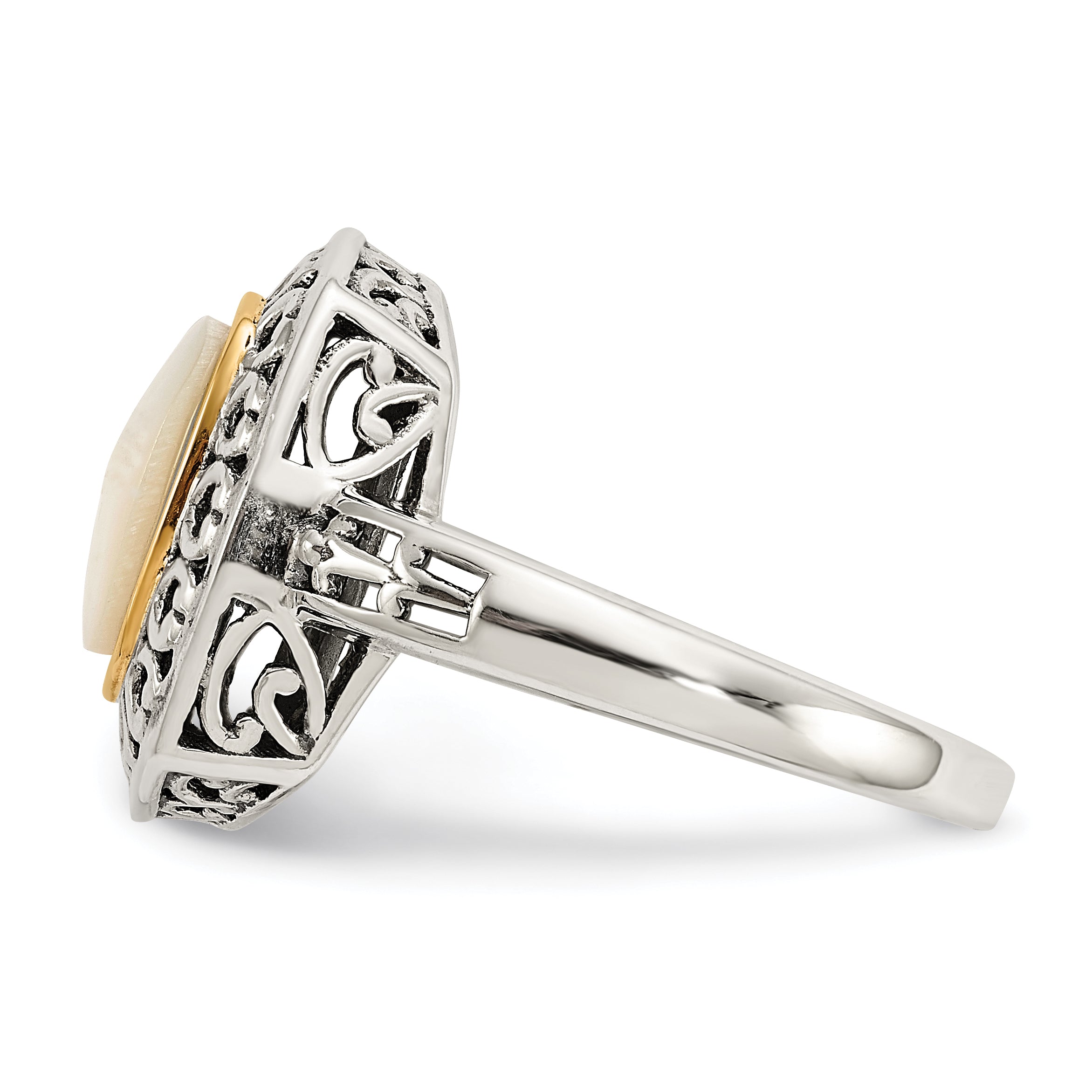 Shey Couture Sterling Silver with 14K Accent Antiqued Mother Of Pearl Ring
