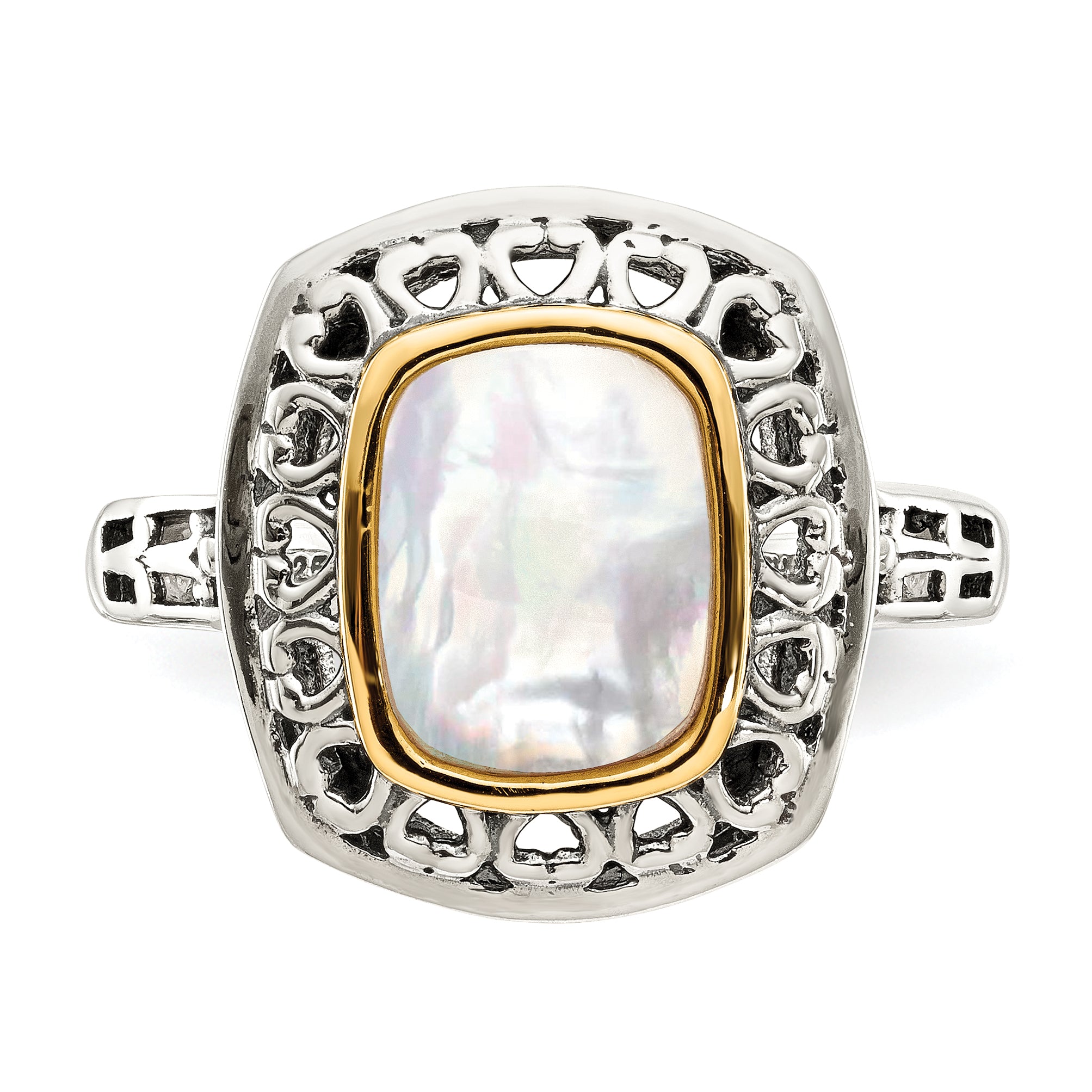 Shey Couture Sterling Silver with 14K Accent Antiqued Mother Of Pearl Ring