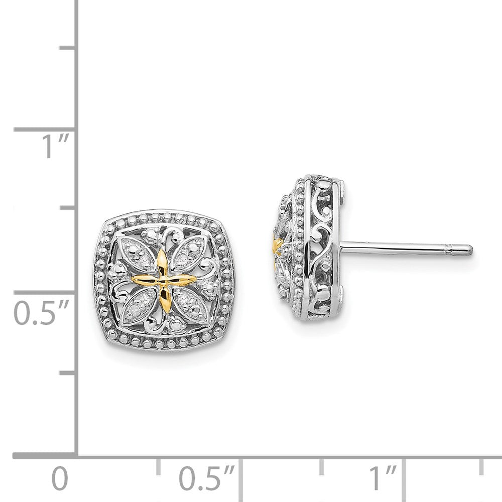 Shey Couture Sterling Silver Rhodium-plated with 14K Accent Diamond Vintage Post Earrings