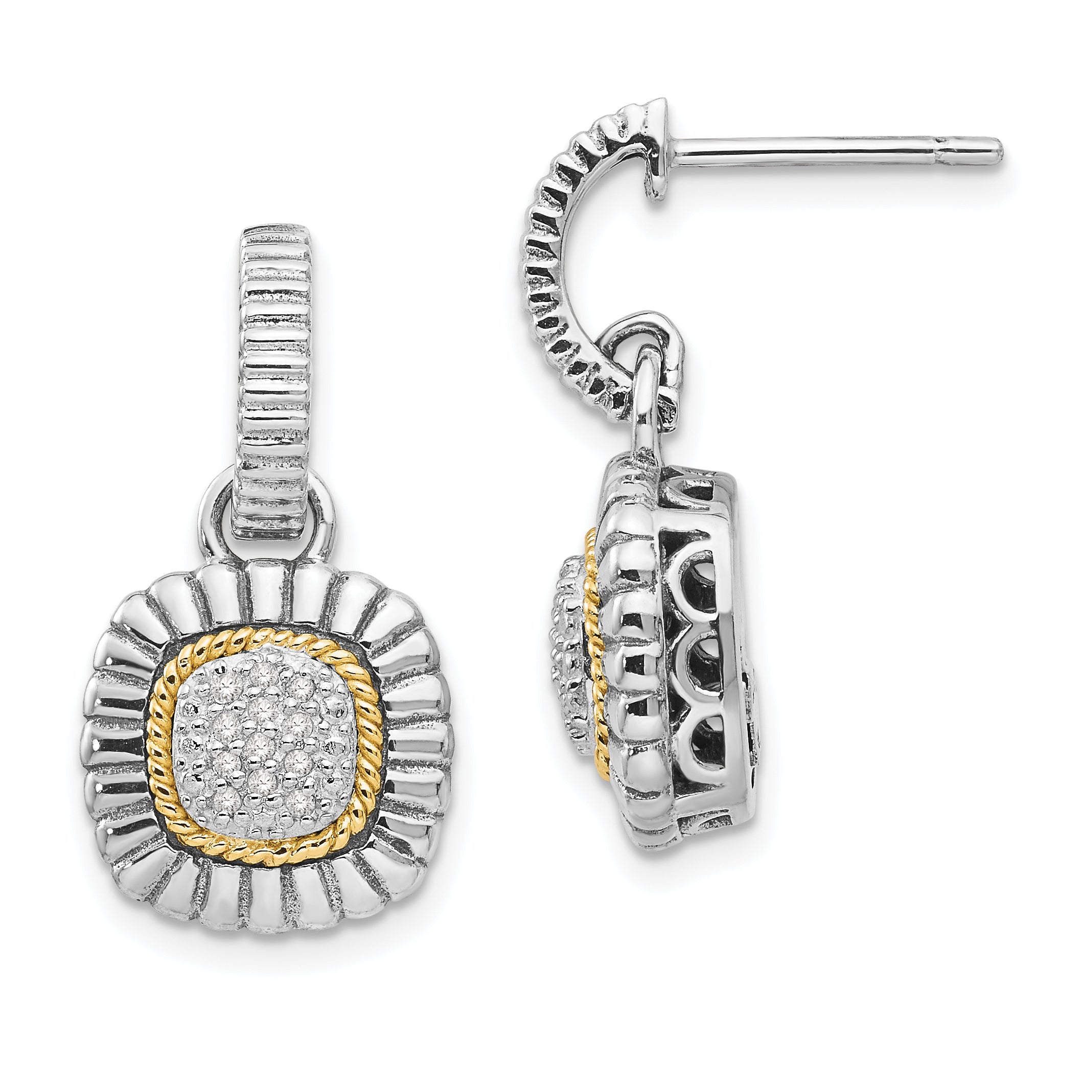 Shey Couture Sterling Silver with 14K Accent Diamond Dangle Post Earrings
