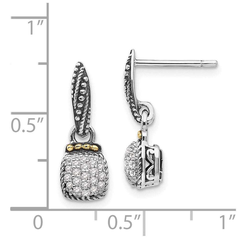 Shey Couture Sterling Silver with 14K Accent Antiqued Diamond Dangle Post Earrings