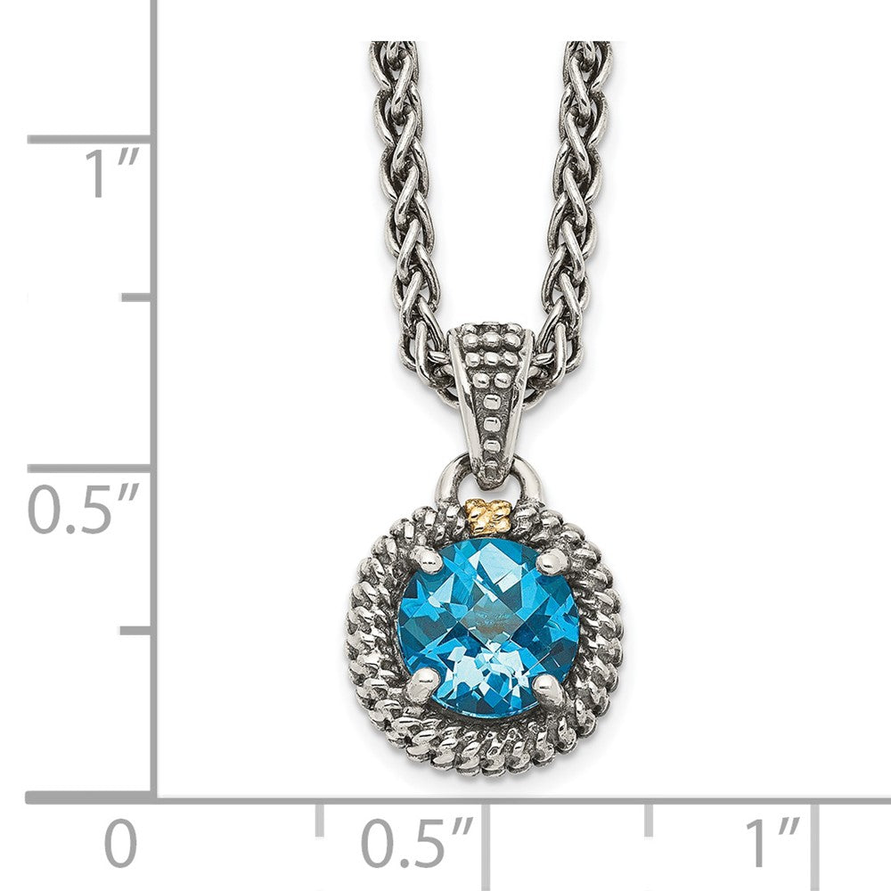 Shey Couture Sterling Silver with 14K Accent 18 Inch Antiqued Round Blue Topaz Necklace