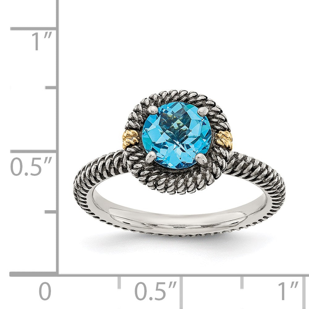 Shey Couture Sterling Silver with 14K Accent Antiqued Round Blue Topaz Ring