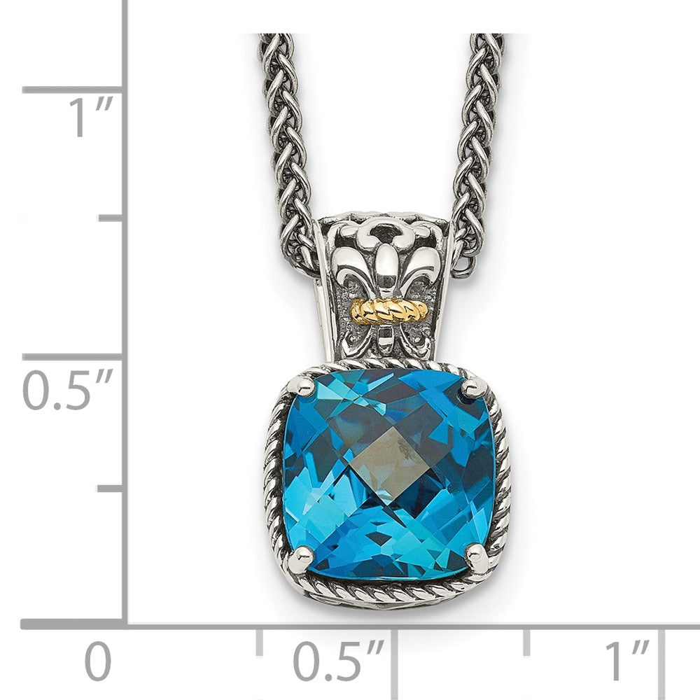 Shey Couture Sterling Silver with 14K Accent 18 Inch Antiqued Cushion London Blue Topaz Necklace