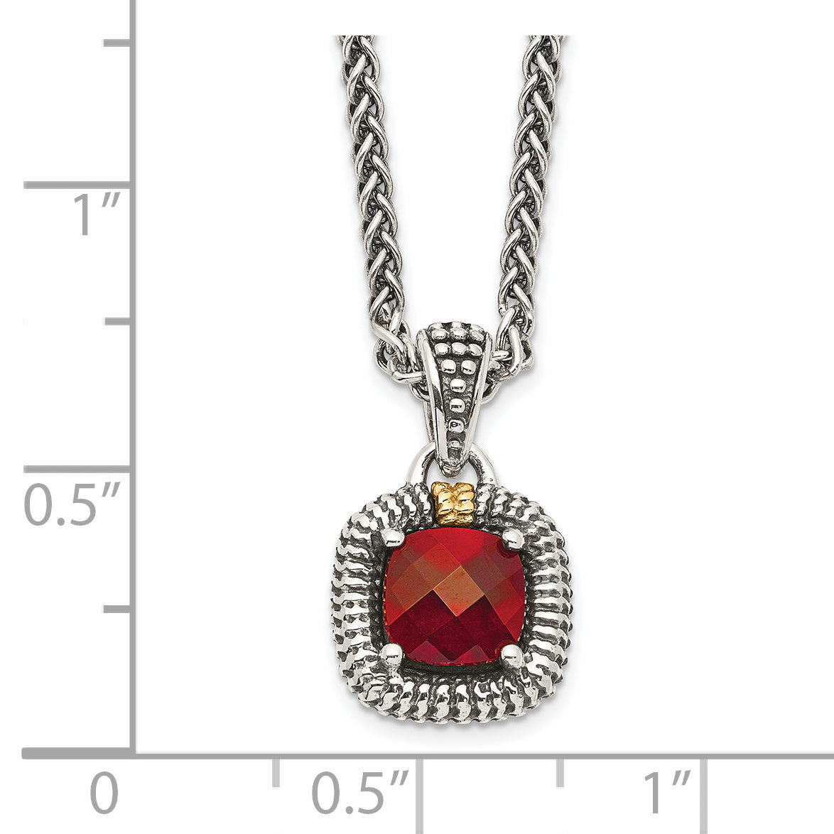 Shey Couture Sterling Silver with 14K Accent 18 Inch Antiqued Checkerboard Bezel Garnet Necklace