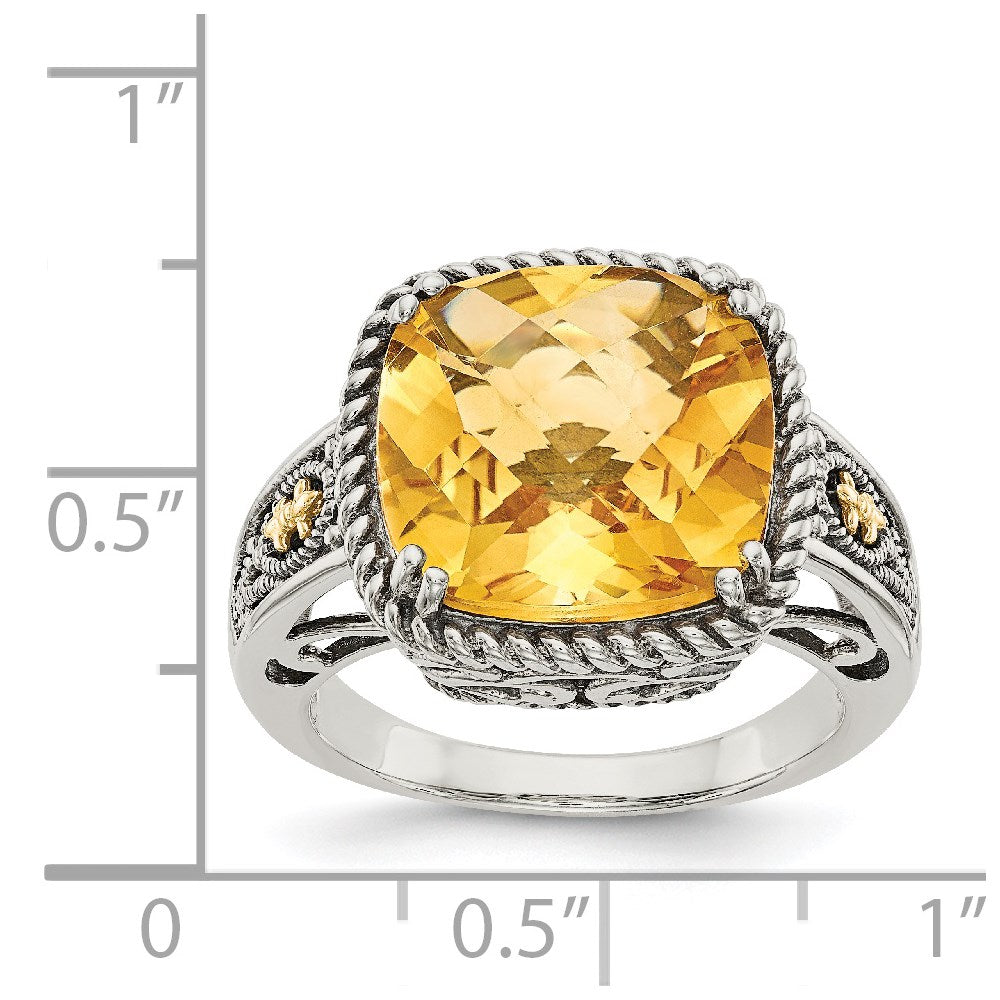 Shey Couture Sterling Silver with 14K Accent Antiqued Cushion Citrine Ring