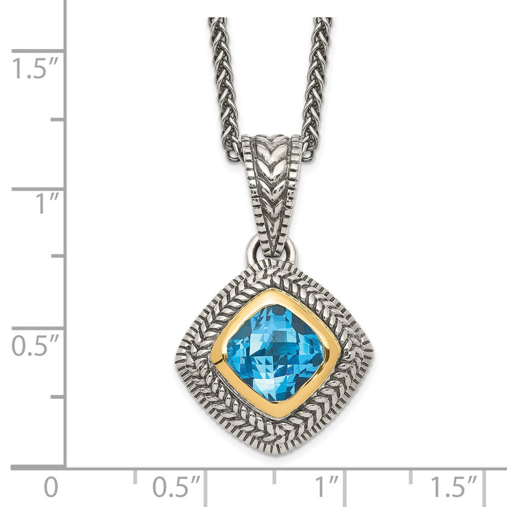 Shey Couture Sterling Silver with 14K Accent 18 Inch Antiqued Cushion Bezel Sky Blue Topaz Necklace