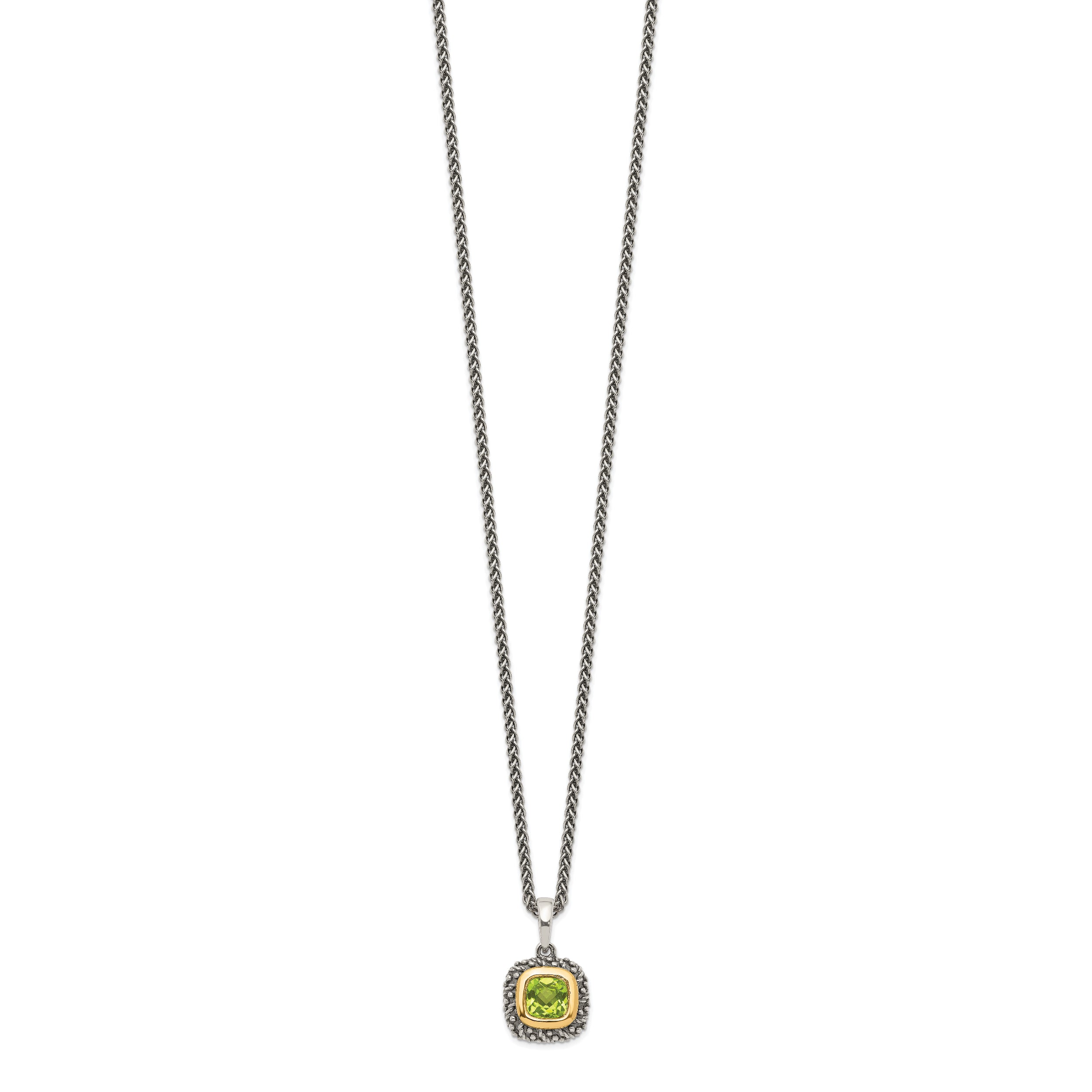 Shey Couture Sterling Silver with 14K Accent 18 Inch Antiqued Cushion Bezel Peridot Necklace
