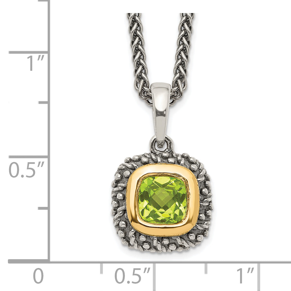 Shey Couture Sterling Silver with 14K Accent 18 Inch Antiqued Cushion Bezel Peridot Necklace