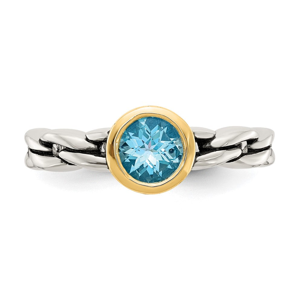 Shey Couture Sterling Silver with 14K Accent Antiqued Round Bezel Sky Blue Topaz Ring