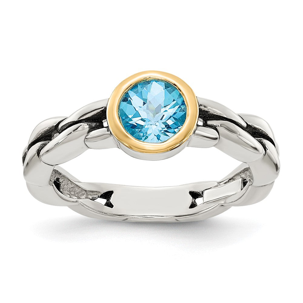 Shey Couture Sterling Silver with 14K Accent Antiqued Round Bezel Sky Blue Topaz Ring