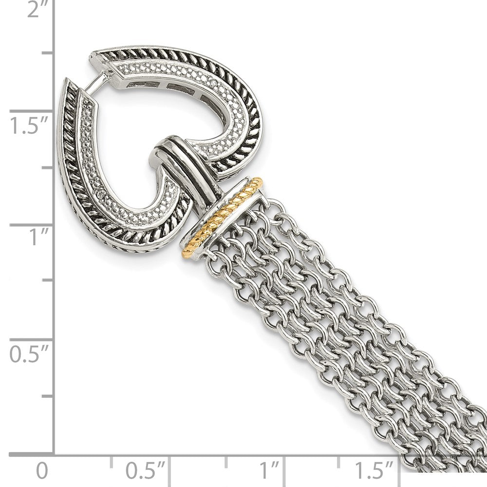 Shey Couture Sterling Silver with 14K Accent 7.75 Inch Antiqued Diamond Heart Bracelet