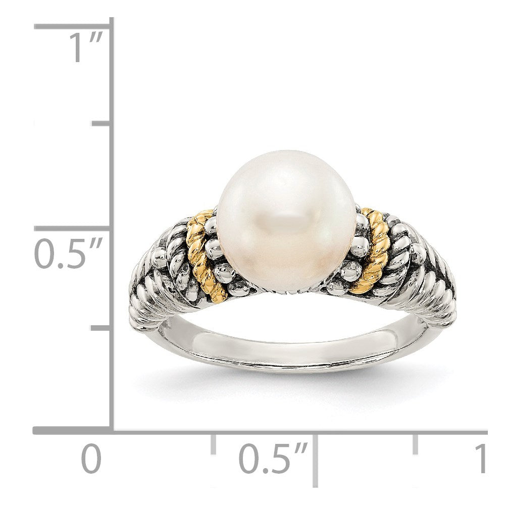 Shey Couture Sterling Silver with 14K Accent Antiqued 8mm Freshwater Cultured Pearl Ring