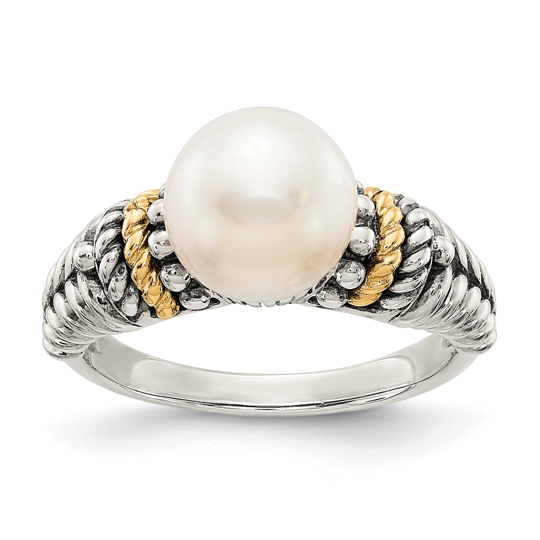 Shey Couture Sterling Silver with 14K Accent Antiqued 8mm Freshwater Cultured Pearl Ring