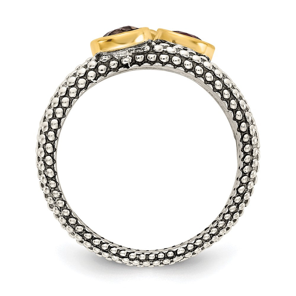 Shey Couture Sterling Silver Gold-tone Flash Gold-plated Antiqued Round Bezel .30Garnet/.20Citrine/.20Smoky Quartz 3 Stack...