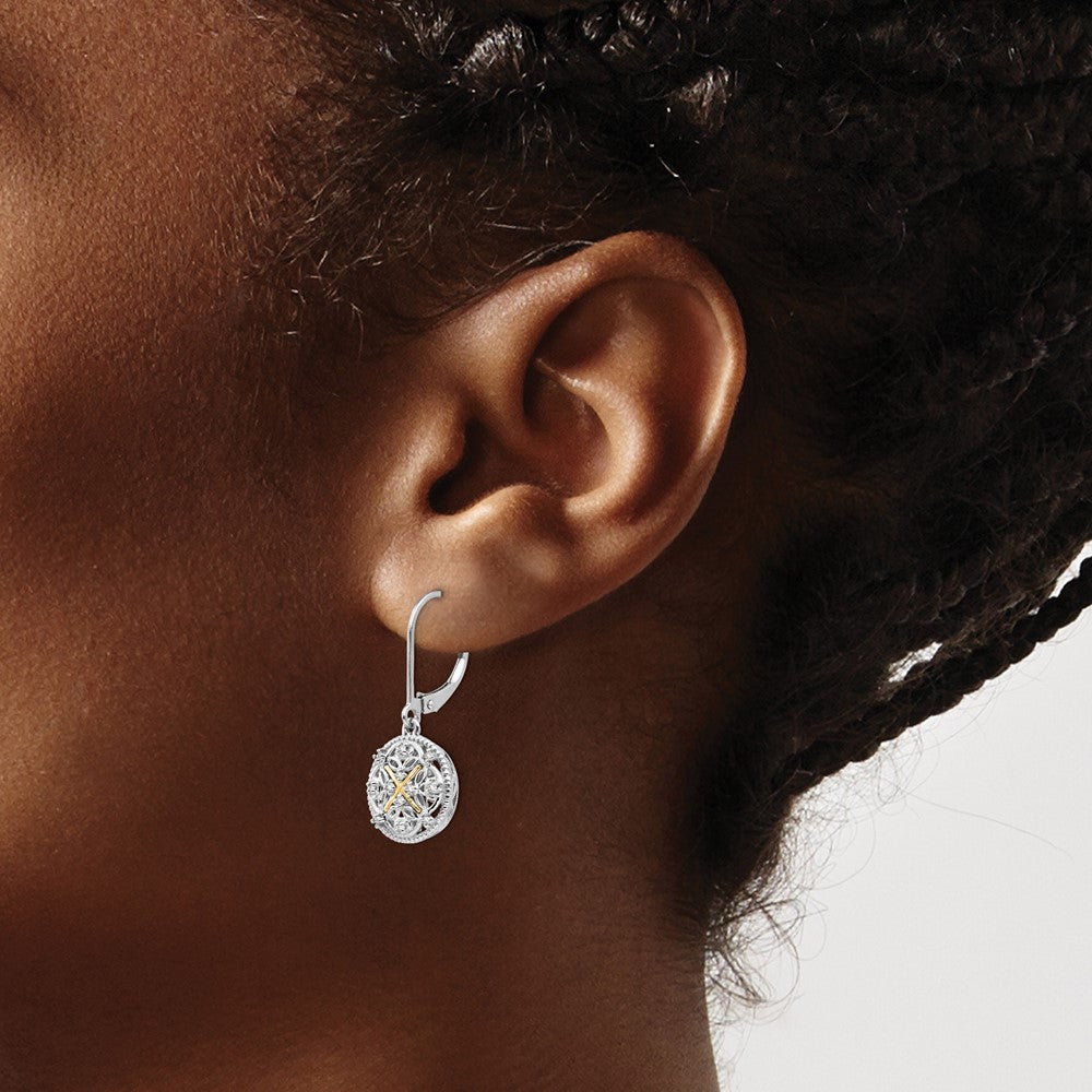 Shey Couture Sterling Silver Rhodium-plated with 14K Accent Diamond Leverback Dangle Vintage Earrings