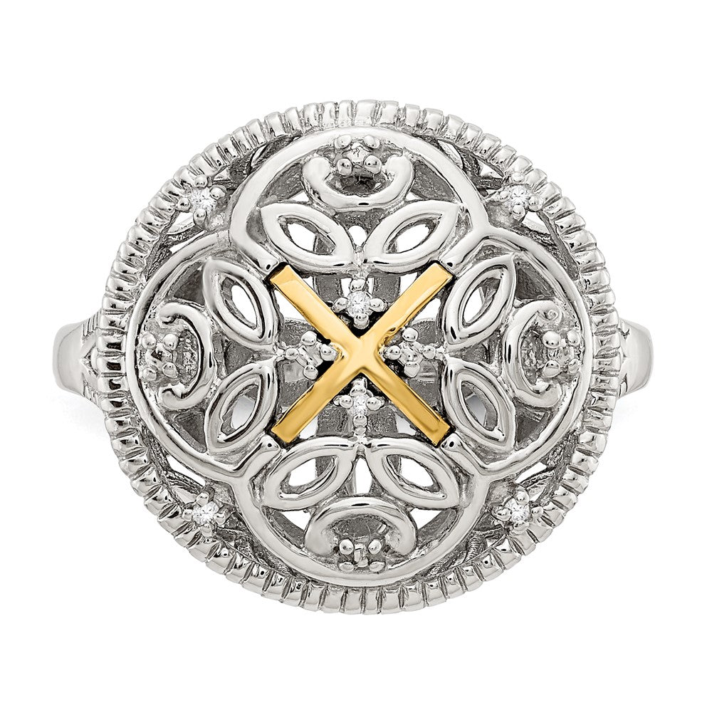 Shey Couture Sterling Silver Rhodium-plated with 14K Accent Diamond Vintage Ring