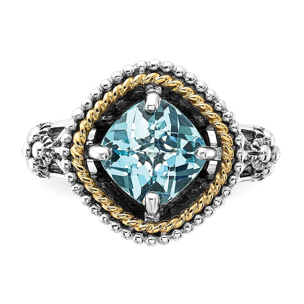 Sterling Silver w/14k Accent Polished & Antiqued Swiss Blue Topaz Ring