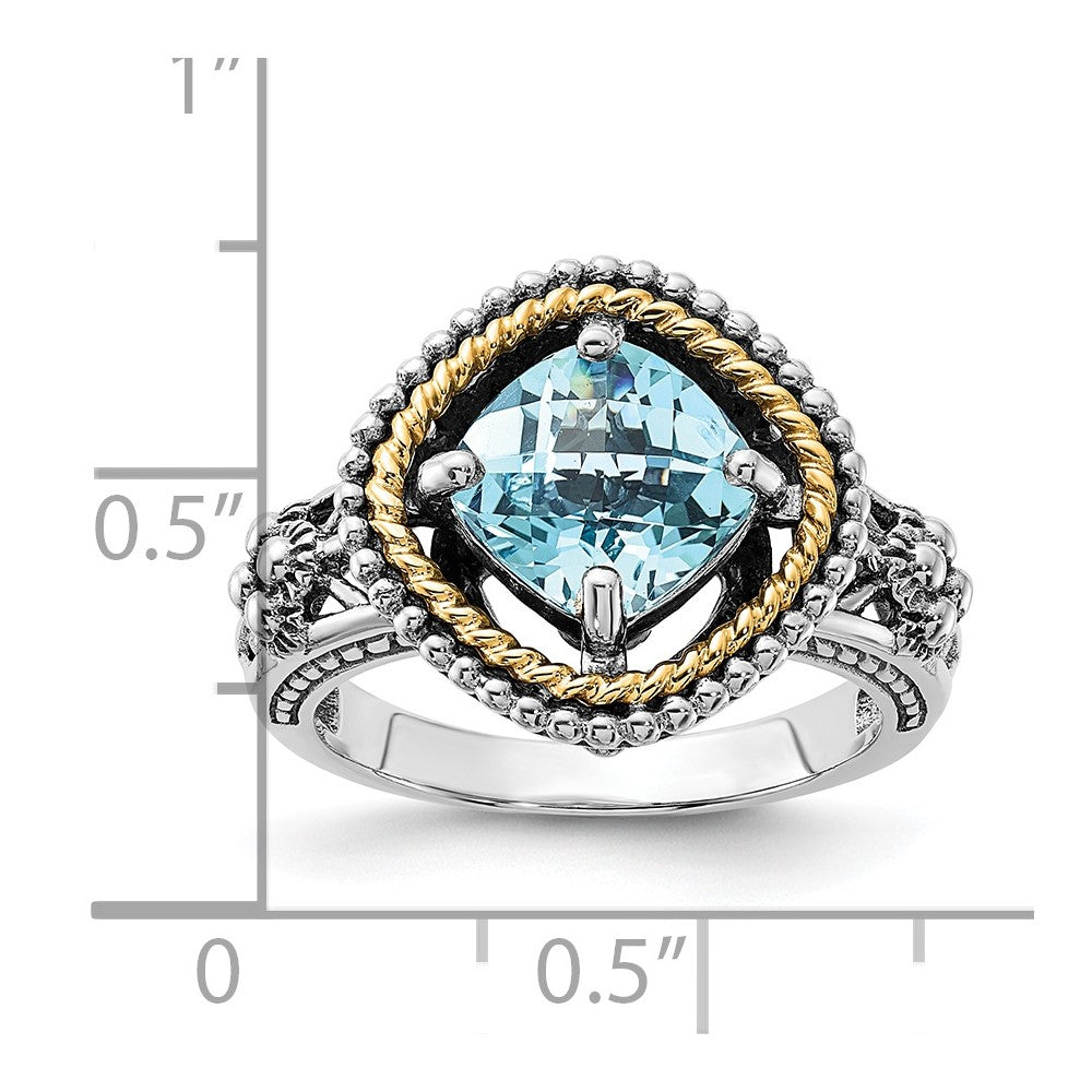 Sterling Silver w/14k Accent Polished & Antiqued Swiss Blue Topaz Ring