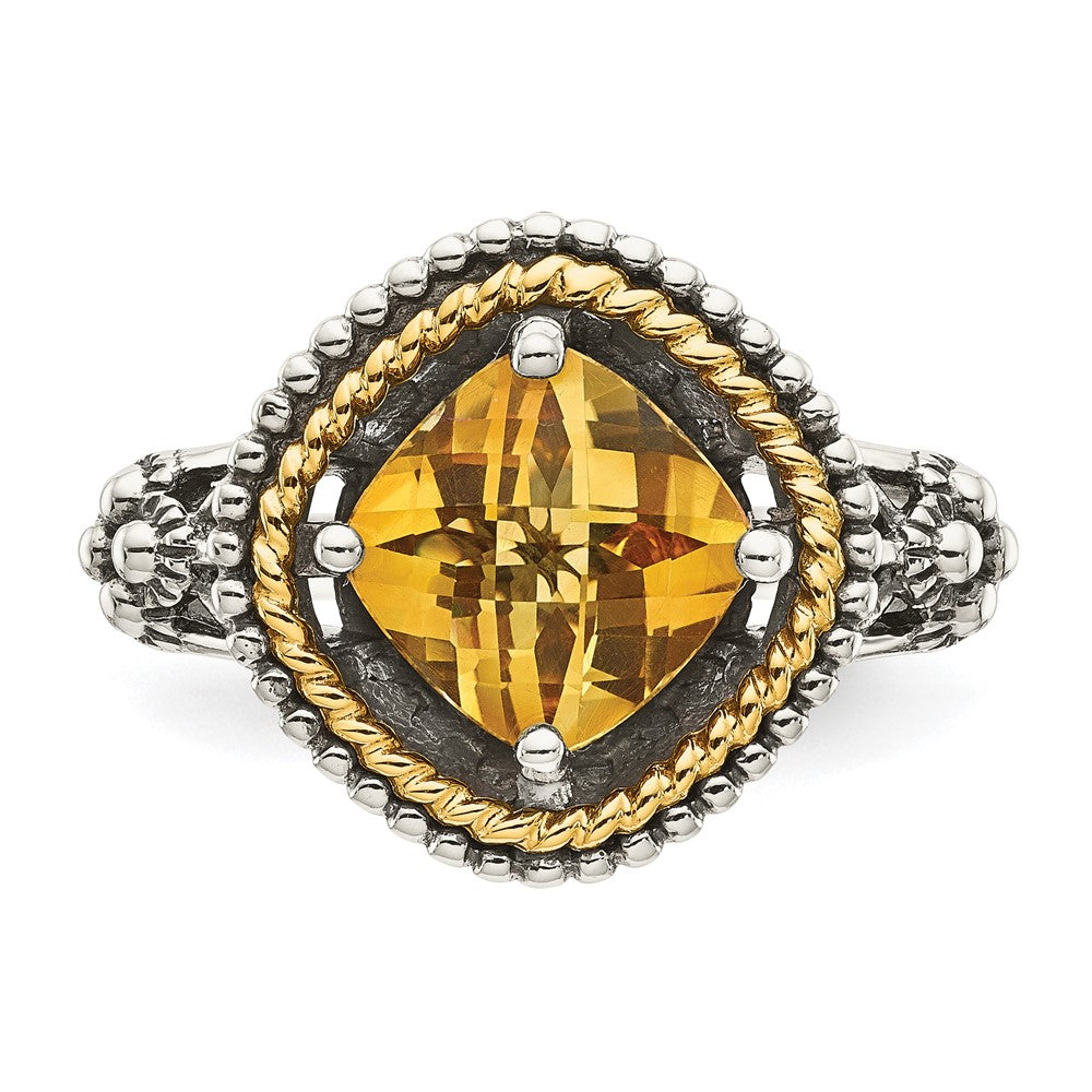Shey Couture Sterling Silver with 14K Accent Antiqued Cushion Citrine Ring