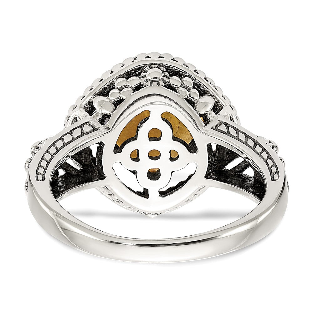 Shey Couture Sterling Silver with 14K Accent Antiqued Cushion Citrine Ring