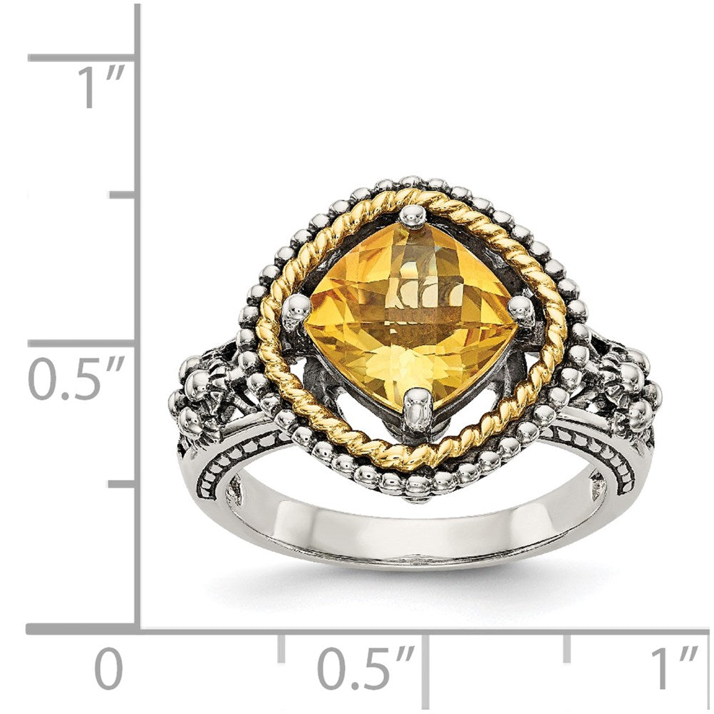 Shey Couture Sterling Silver with 14K Accent Antiqued Cushion Citrine Ring